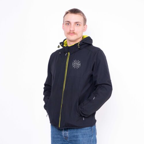 Softshell jaka ar kapuci “Latvija” (Unisex, melna)
