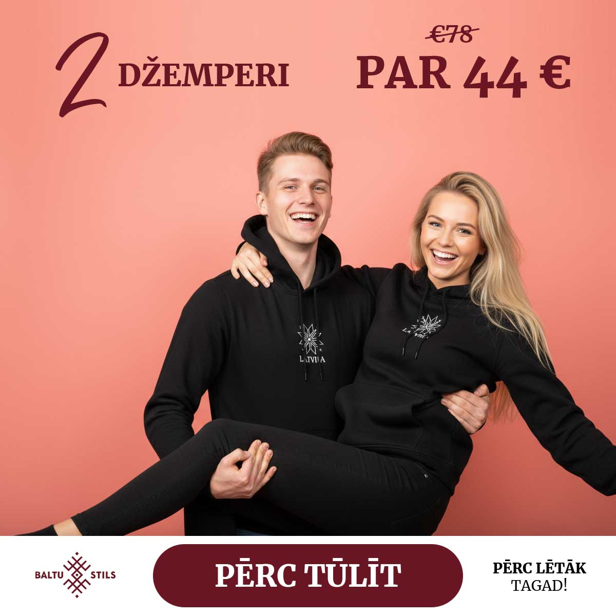 Divi džemperi ar kapuci “Latvija” (Unisex, melni,) - Image 2